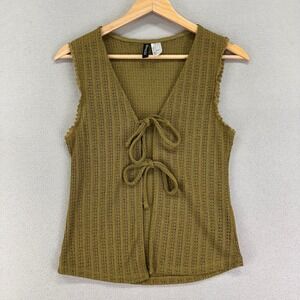 H&M Tie Front‎ Blouse Womens S Green Crochet Sleeveless